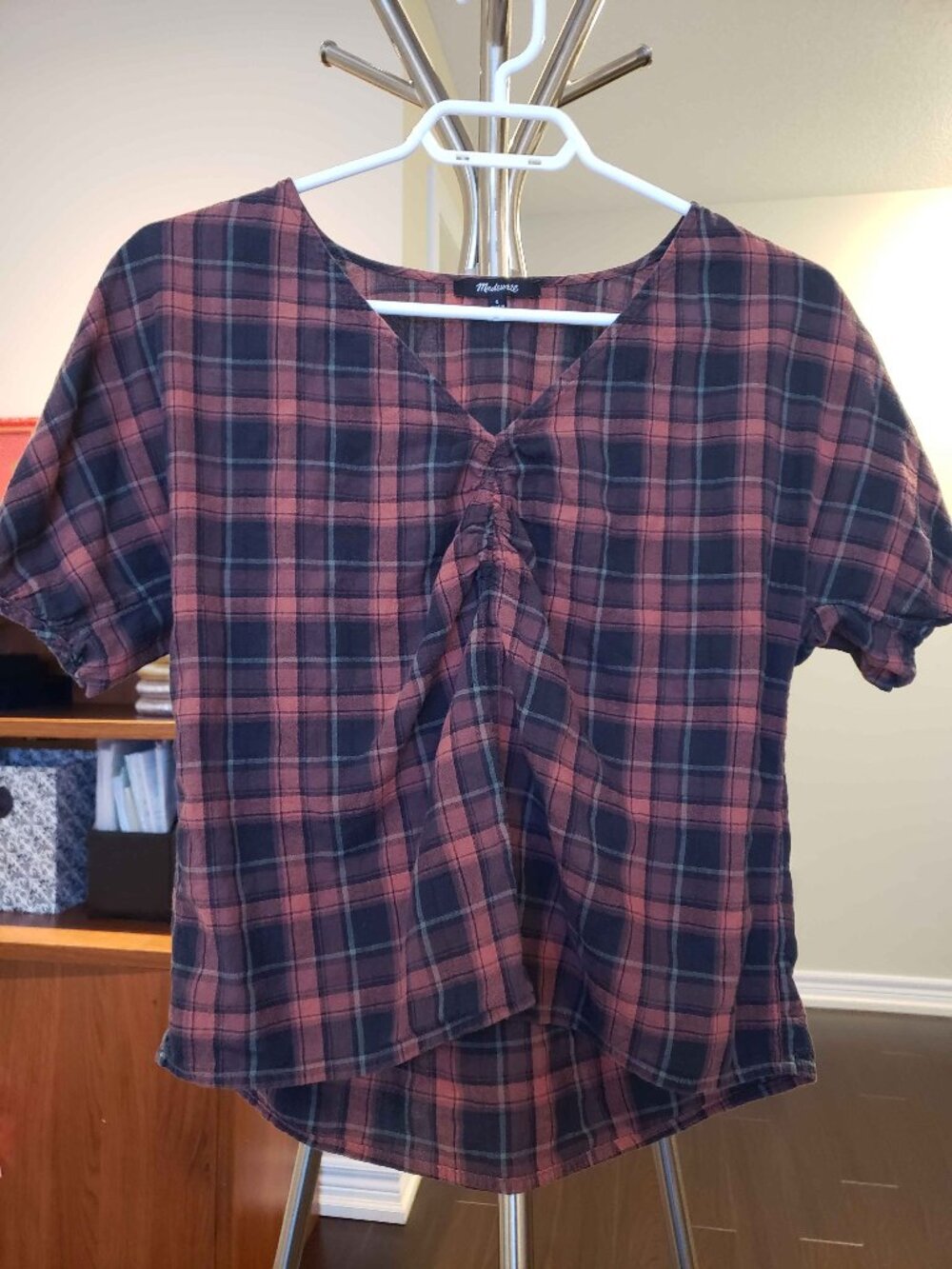 Madewell Brown-Black Plaid 99% Cotton Blouse